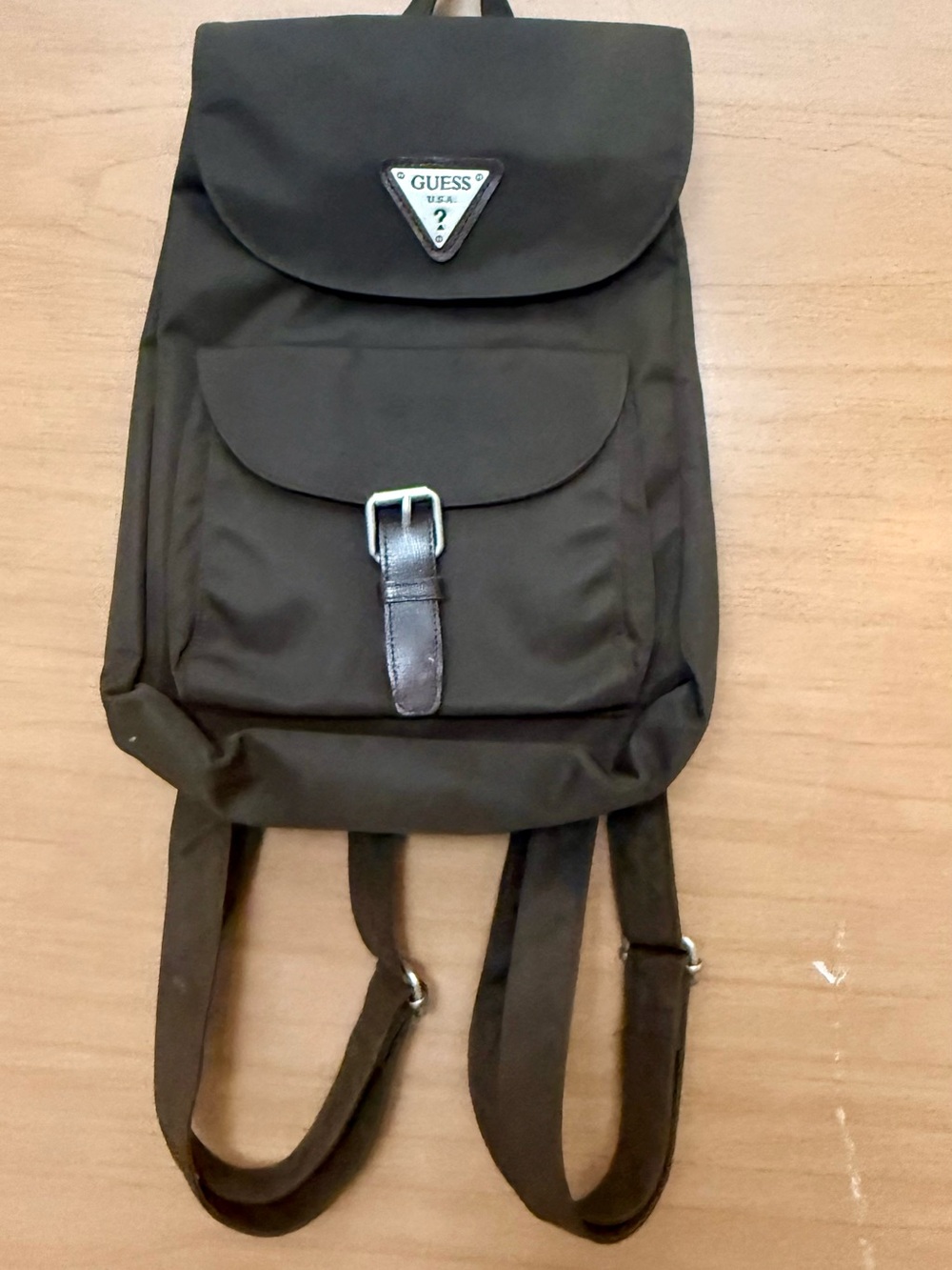 Guess Brown Nylon Backpack with Buckle Front Pocket